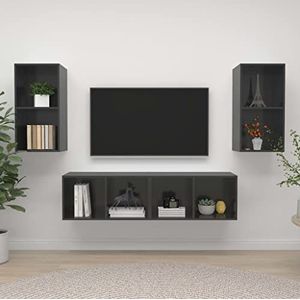 SMTSEC Wandgemonteerde tv-kasten 4 stuks hoogglans grijs ontworpen hout