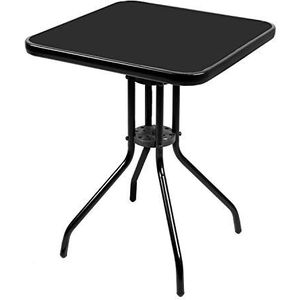 Mojawo® Bistrotafel glas / metaal 60x60x70cm zwart vierkant balkon tafel tuintafel glazen tafel