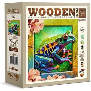WOODEN.CITY Houten puzzel - kleurrijke kikker met 250 stukjes - unieke en ongewone puzzel met stukjes in dierenvorm - stimulerende houten mozaïekpuzzel voor volwassenen