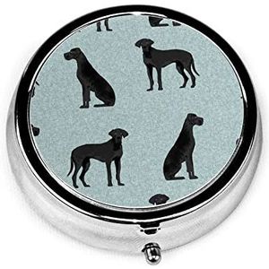 Pil Box Great Dane Black Pet Collection Coördinate Pil Case voor Portemonnee Leuke Kleine Reizen Ronde Pil Organizer