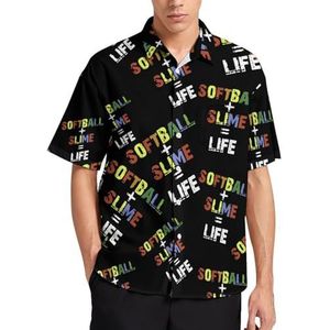 Softbal Slime Life Zomer Heren Shirts Casual Korte Mouw Button Down Blouse Strand Top met Zak L