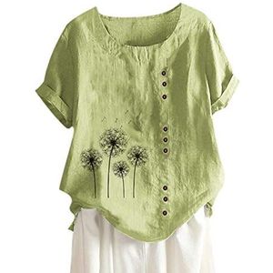 beetleNew Vrouwen Linnen Tuniek Tops Mode Boho Print Blouse Vintage Etnische Casual Zomer T-Shirts 3/4 Mouw Ronde Hals Patroon Top Strand Cover ups Mint Groen XXL