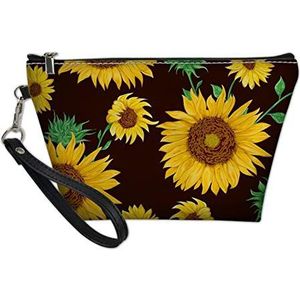 SEANATIVE Cosmetische tas make-up organizer portemonnee gele zonnebloem print reizen toiletartikelen kit houder met handvat