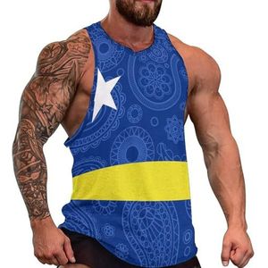 Curaçao Paisley vlag heren tanktop grafische mouwloze bodybuilding T-shirts casual strand T-shirt grappige sportschool spier