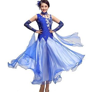 Yhsgscr Ballroom Performance Outfit voor Dames Feestjurk Professionele Moderne Danskleding Banket Big Swing Rok Strass National Standard Social Dance Jurk,Blauw,3XL