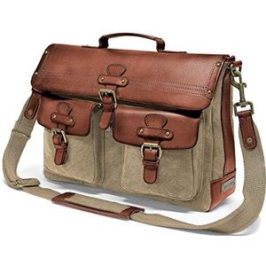 DRAKENSBERG Messenger Bag - schoudertas en 15"" laptoptas voor heren in retro-vintage-design, handgemaakt in premium kwaliteit, 15L, canvas en leer, kaki-beige, bruin, DR00101