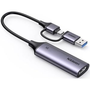 UGREEN Video Capture Card, USB 3.0 HDMI naar USB C/A video-opnamekaart, 4K-ingang en 2K30Hz-opname, hdmi-grijper compatibel met Switch PS5 Xbox Camera Laptop iPad Mac Mobiele telefoon Mac mini 4