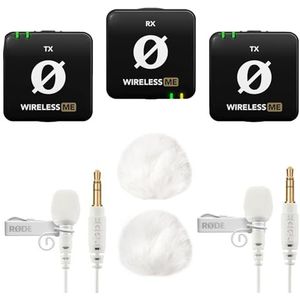 Rode Wireless ME Dual Microfoon Radiosysteem + 2X Lavalier GO Wit + 2X Keepdrum Bont Windscherm Wit