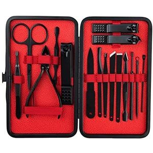 Pedicureset Manicure Nagelriemverwijderaar Lichtgewicht Huishoudelijke Reissteel - 16 stuks Zwart