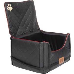 Golden Dog - Transportbox hond met veiligheidsgordel M-52 x 44 x 33 cm - imitatieleer autostoel hond, waterdichte hondenstoel auto - passagiersstoel hondenbox opvouwbaar - veiligheidsgordel hondenmand