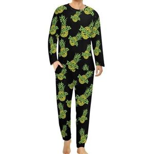 Psych Pineapple Herenpyjama, loungewear, lange mouwen, bovendeel en onderbroek, 2-delig