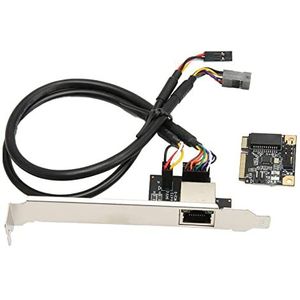 2-poorts Gigabit Mini PCIe Ethernet-netwerkinterfacekaart 1000 Mbps, Efficiënte Warmteafvoer, Gouden Pin, Ondersteuningssysteem voorvoor, Netwerk met LED-indicator