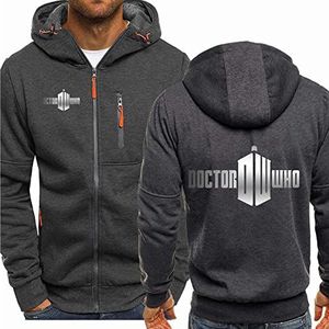 2023 Heren vesten voor Doctor Who Zip Up Hoodies Jas Casual Sweatshirts Lichtgewicht Hoody Pullover Top met lange mouwen voor mannen-Dark Gray||3XL