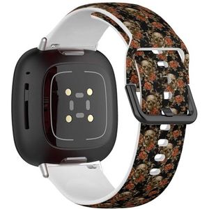 Sportbandje compatibel met Fitbit Sense / Sense 2 / Versa 4 / Versa 3 (borduurwerk, vintage schedel rozen) siliconen armband accessoire