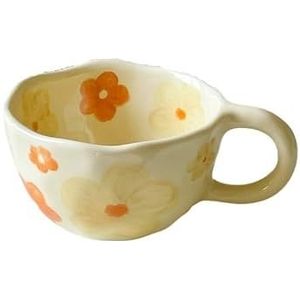 BLacOh Mokken keramische mokken koffiekopjes hand geknepen onregelmatige bloem melk thee kop havermout ontbijt mok drinkgerei keuken koffiemokken (maat: 201-300 ml, kleur: oranje bloem)