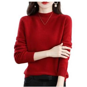 Kasjmier Truien Voor Vrouwen, Zachte Kasjmier Trui, Crew Hals Warme Trui, Halve Hoge Hals Mouw Truien (S (45-50 KG),Scarlet)