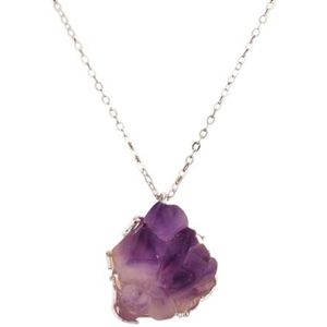 Natural Gemstone Healing Crystal Quartz Necklace (Color : ClusterAmethystSilv)