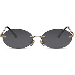 Cheapass Zonnebrillen nieuwste Stijl Ovale Gouden Metalen Randloze Zonnebril met Zwarte Lenzen UV400 bescherming voor Mannen en Vrouwen