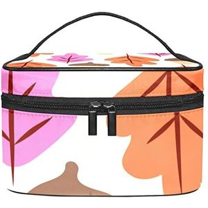 Kleurrijke ballonnen donkergroen achtergrond patroon make-up tas voor vrouwen meisjes cosmetische tassen met handvat reizen make-up organizer tas, Kleurrijk esdoornblad & eikel patroon, 8.9x5.9x5.4 Inches, Make-up zakje