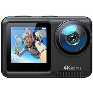 Actiecamera, Actiecamera 4K / 60FPS Dual-Screen 32FT Waterdicht met 1350 MAH Batties, Touchscreen Vlog Cam, Underwater Camcorder