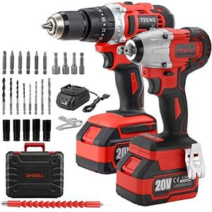 TEENO borstelloze accu-slagmoersleutel, 320 Nm slagmoersleutel, slagboormachine, 2 accu 3,0 Ah, 1 oplader, 29 accessoires, schakelregeling met 2 snelheden