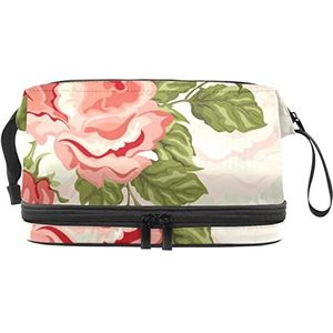 Grote capaciteit reizen cosmetische tas,Elegante bloemen bloem,Make-up tas,Waterdichte make-up tas organisator, Meerkleurig, 27x15x14 cm/10.6x5.9x5.5 in