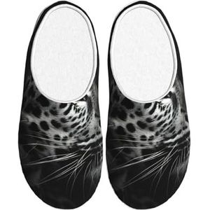 EdWal Luipaardprint Winter Warme Slippers Indoor Anti-slip Pluche Slippers Ontspannen Thuis voor Vrouwen Mannen, Zwart, 37.5 EU