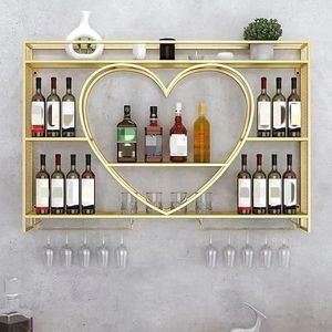 Wandgemonteerd wijnrek, moderne metalen wijnrekken, glazen rek, displaystandaard, bar-eenheid drijvende planken aan de muur gemonteerd for thuisrestaurantbars (Kleur : Gold, Maat : 140 * 15 * 80cm)
