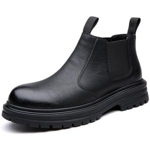 Men's Genuine Leather Elastic Slip-on Chelsea Ankle Boots Classic Round Toe Low Heel Casual Formal Dress Boots (Color : Black, Size : EU 44)