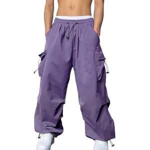 Joggingbroeken For Heren, Joggingbroeken For Werkkleding, Casual Parachute-joggingbroeken Met Hoge Taille, Vrijetijdsbroeken, Vrijetijdskleding, Cargobroeken (Color : Purple, Size : M)