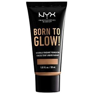 NYX Professional Makeup Born to Glow Radiant Foundation, iriserende afwerking, opbouwbare gemiddelde dekking, veganistische formule, schaduw: natuurlijke bruine kleur
