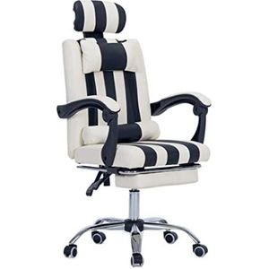 Hoge Rug Gaming Computer Bureaustoel Draaibare Kantoor Fauteuil Stoel Werkstoel Met Voetsteun Voor Thuis Wonen Studie Vergadering (Color : Black+White)