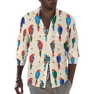 Kleurrijke papegaai heren revers lange mouw overhemd button down print blouse zomer zak T-shirts tops S