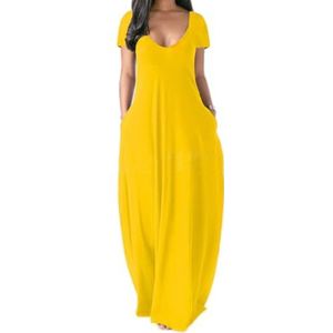 HHuiXinXue Oversized jurk met losse bandjes voor dames, elegante eenhoornkleurige spaghetti-maxi-jurken met zakken, Geel, XL