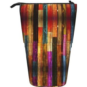 Nbtghga Kleurrijke Geschilderde Hout Print Potlood Telescopische Klassieke Kunsten Stand Up Potlood Case Organizer Potlood Houder Make-up Tas Gift, Zwart, Eén maat
