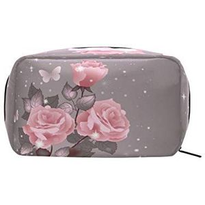 MONTOJ Rozen bloemen en vlinder make-up Zip Pouch cosmetische zakken