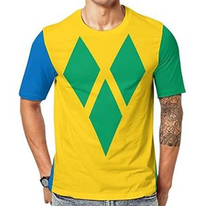 Saint Vincent en de Grenadines vlag heren korte mouw grafisch T-shirt ronde hals print casual T-shirt 5XL