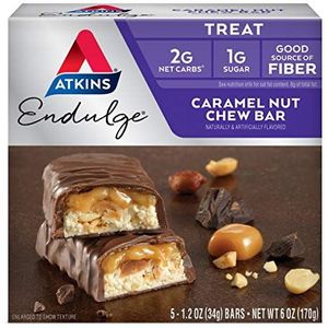 Atkins - Endulge - Caramel Nut Chew - Doos - 5 x 34g - Low carb snack - Eiwitrepen - Koolhydraatarme sportvoeding - Afslanken met proteïne repen | Snel afvallen zonder hongergevoel!