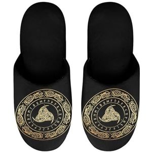 Unisex Viking Runes Retro Winter Warme Katoenen Pantoffels Zachte Comfortabele Fluffy Binnen Pantoffels Antislip Huis Katoenen Pantoffels for Vrouwen Mannen(A18,38-39- (7-8))