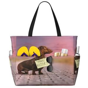 HDTVTV Teckel honden met board honden bruine teckel, grote strandtas schoudertas voor vrouwen - draagtas handtas met handgrepen, zoals afgebeeld, Eén maat