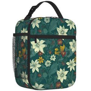 VTCTOASY Groene bloem patroon Lunch Bag Vrouwen, Kleine Lekvrije Koeltas, Herbruikbare Geïsoleerde Bento Lunch Box voor Werk Kantoor Picknick of Reizen