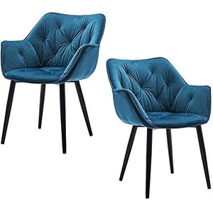 GEIRONV Fluwelen Dining Chair Set van 2, Moderne Woonkamer Slaapkamer Keuken Fauteuil Metalen Benen Lounge Side Chair 45 × 44 × 80cm Eetstoelen (Color : Blue, Size : Black feet)