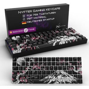 NYFTER - Premium Sakura keycaps ISO 60% en 75% Custom Keycabs ISO lay-out voor mechanische toetsenborden (Sakura Black, 60%)