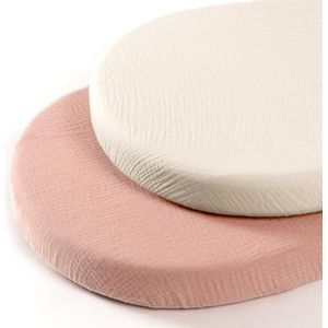 lulumoon - Musselin - Hoeslakens Set - Wit Roze - 100% Katoen - 90x40cm - 2-pack