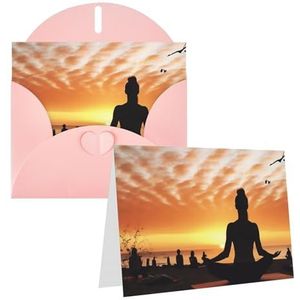 VTCTOASY Yoga onder zonsondergang print verjaardagskaart blanco wenskaarten met enveloppen bedankkaart grappige kerstkaarten voor alle gelegenheden verjaardag bruiloft