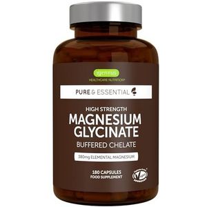 Igennus Krachtig Magnesiumglycinaat 1300mg, Gebufferd en Gechelateerd, 380mg Elementair Magnesium, Clean Label, Veganistisch, 180 Capsules, 90 Stuks