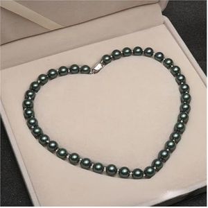 8/10 mm ronde wit roze paars groen goud temperament diepzee schelp parels ketting ketting in vele kleuren perfecte geschenken (Color : Customized-01_Peacock Green)