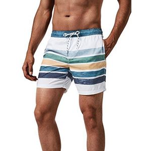 MaaMgic heren zwemshort FAST DRYING boardshort trainingsbroek met mesh voering en verstelbaar trekkoord, Wit blauw gestreept, L