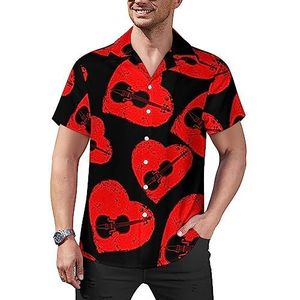 Hart Violin Love Heren Casual Button-Down Shirts Korte Mouw Cubaanse Kraag Tees Tops Hawaii T-shirt M