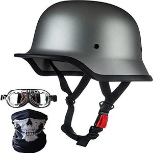 Vintage motorhelm, motorhelm voor volwassenen met gezichtsmasker + bril, DOT goedgekeurde retro schedelkap halve helm voor scooter bromfiets mannen en vrouwen straatcruiser Decoration